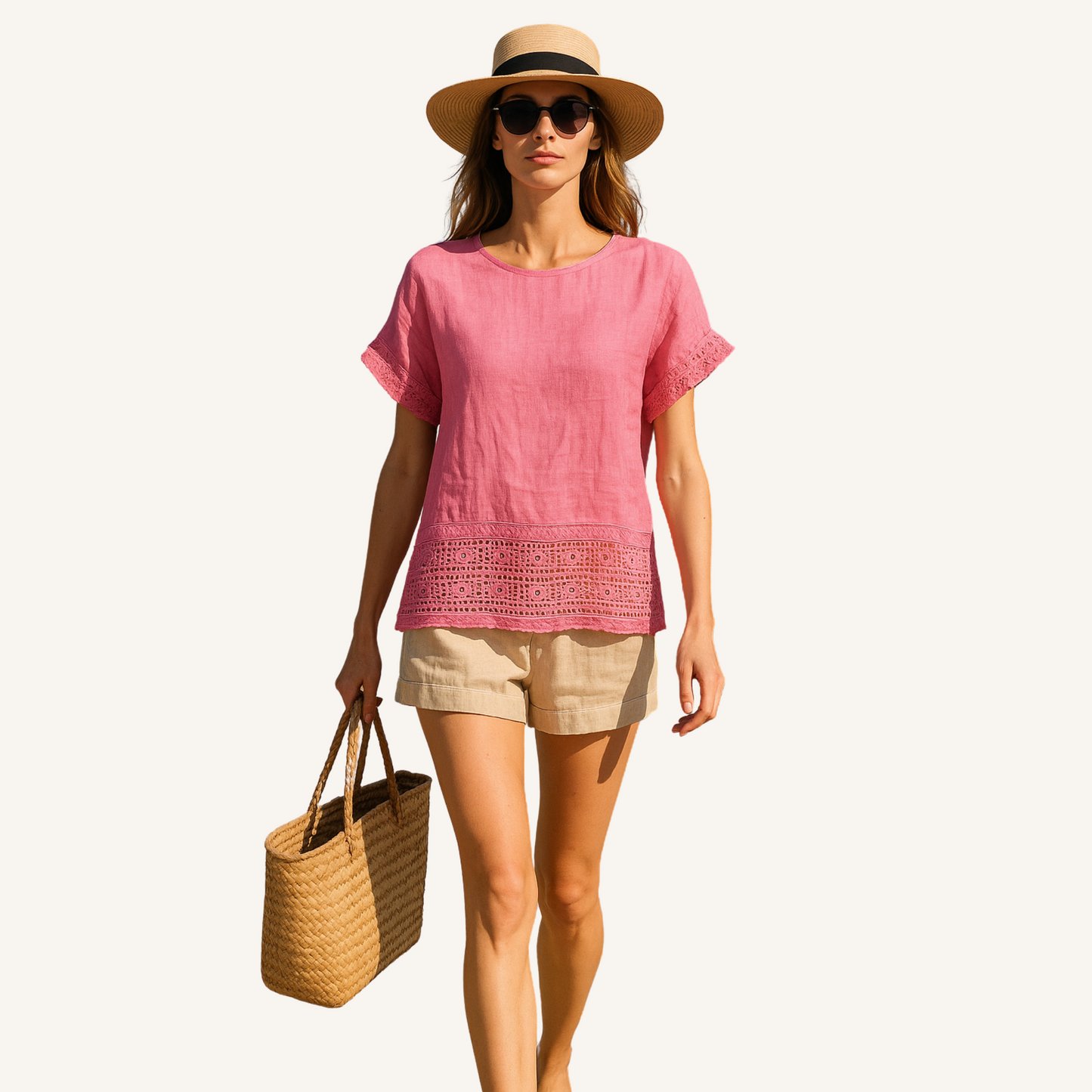 Liva – Leinen-T-Shirt mit Häkelspitze