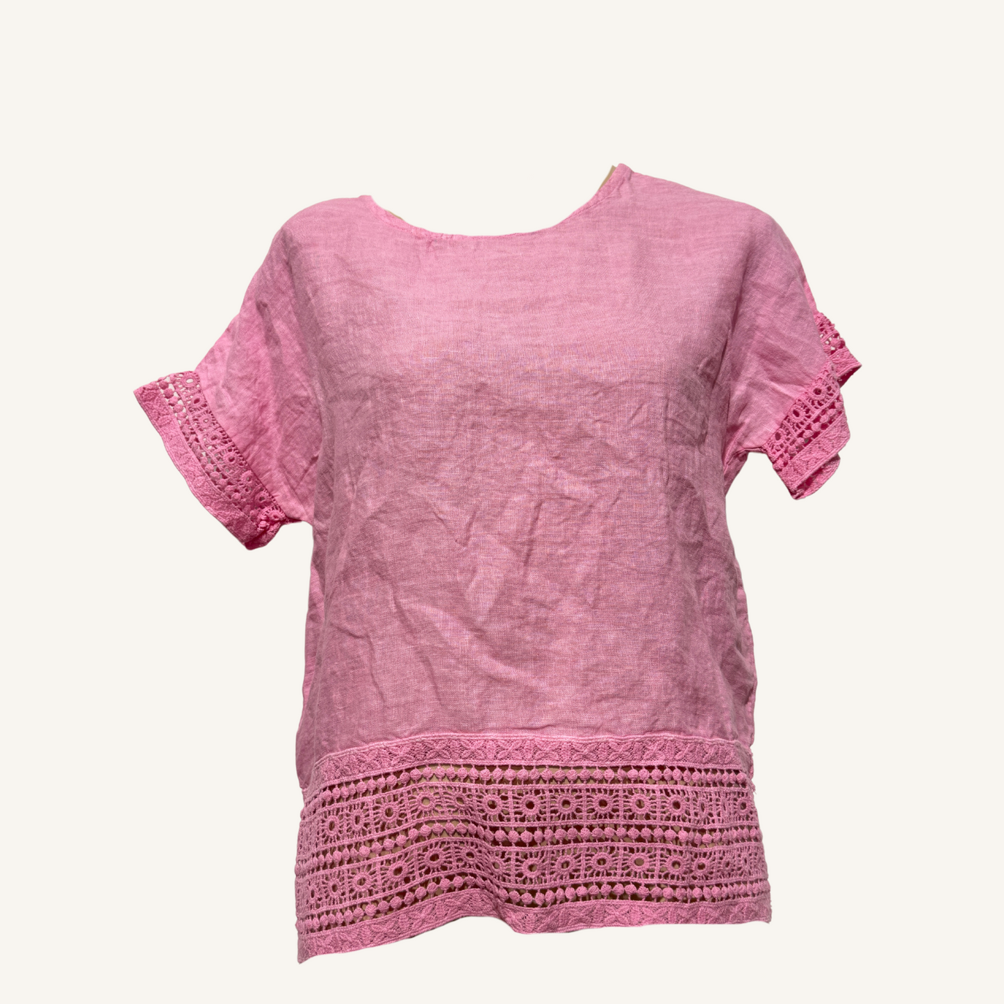Liva – Leinen-T-Shirt mit Häkelspitze
