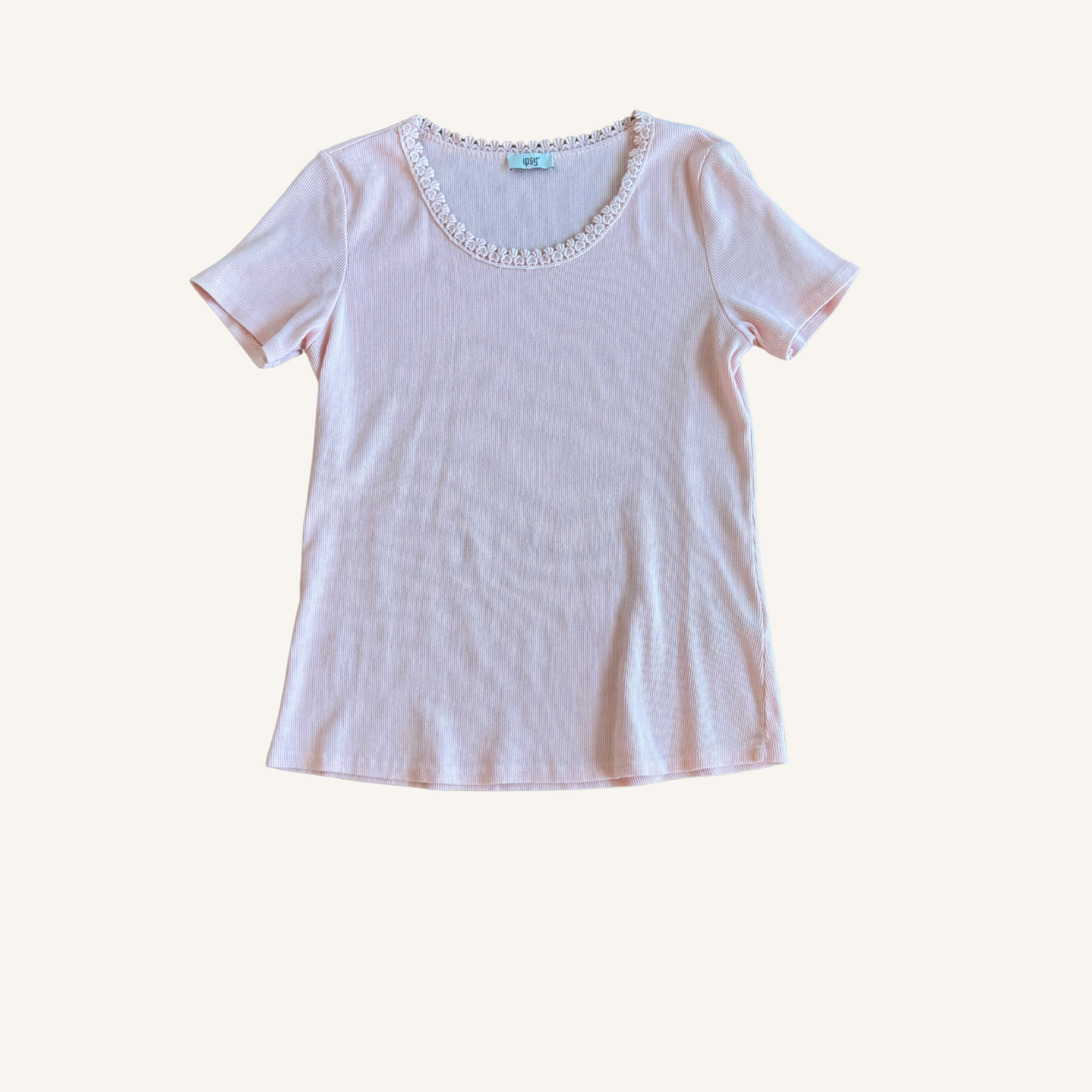 T-Shirt mit Rundhals & feiner Häkelspitze