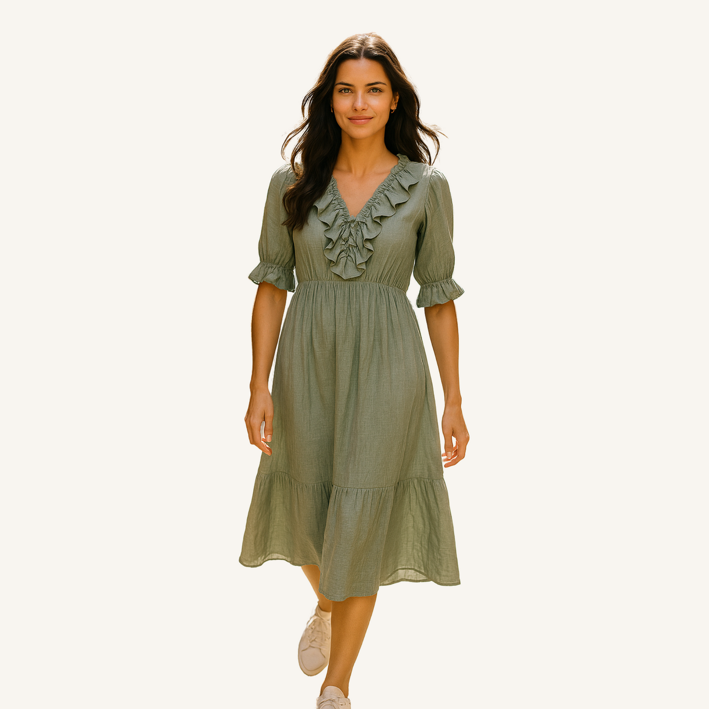 Elegantes Volant-Midikleid