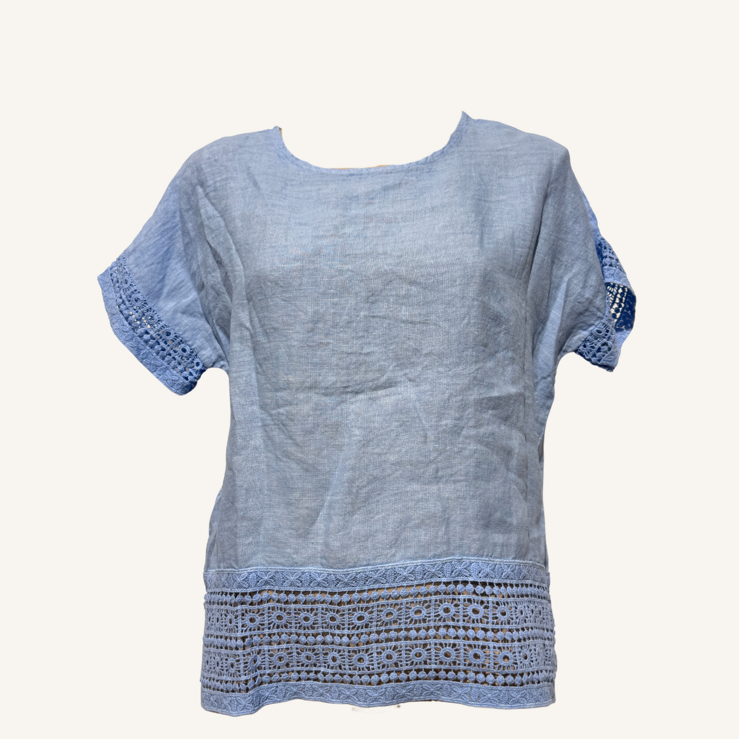 Liva – Leinen-T-Shirt mit Häkelspitze
